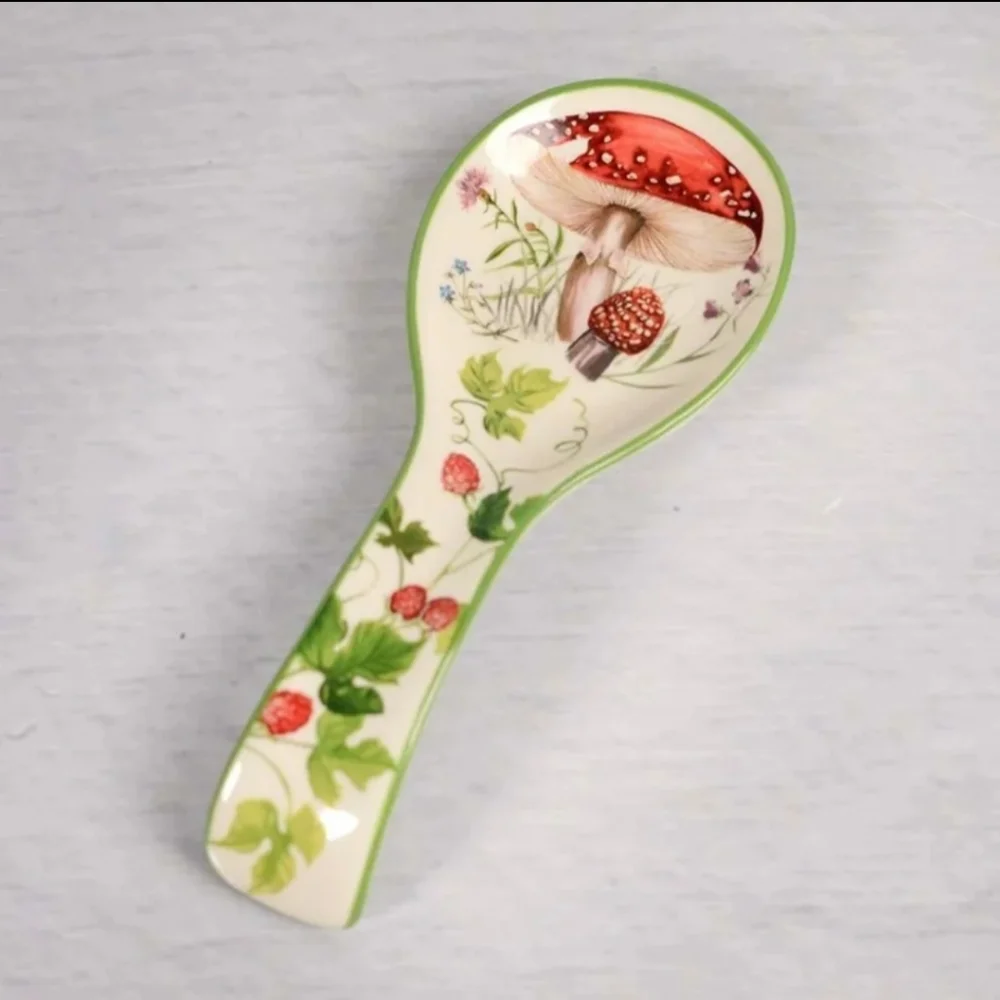 Mushroom Strawberry Stoneware Spoon Rest Cracker Barrel Country BNWT RETIRED!